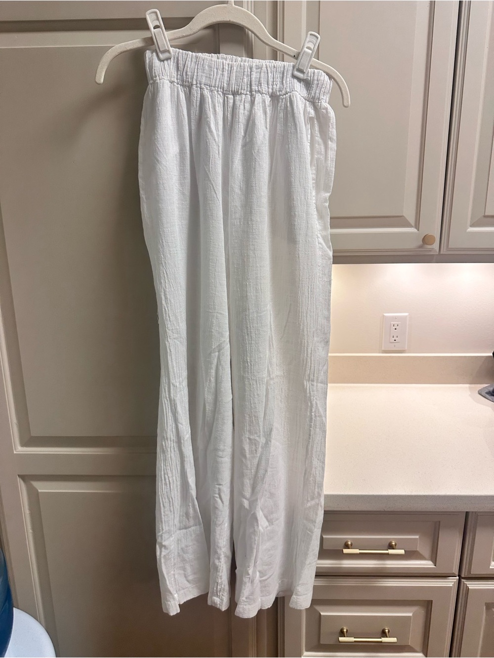 Blanco By Nature White Elastic-Waist Linen-Blend Wide Leg Pants